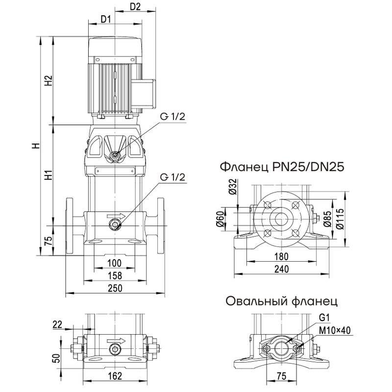 CDM_1_dimensional Насос вертикальный многоступенчатый CNP CDM1-30 (высокотемпературное исполнение)