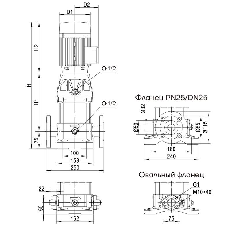 Насос вертикальный многоступенчатый CNP CDM3-26 (стандартное исполнение)