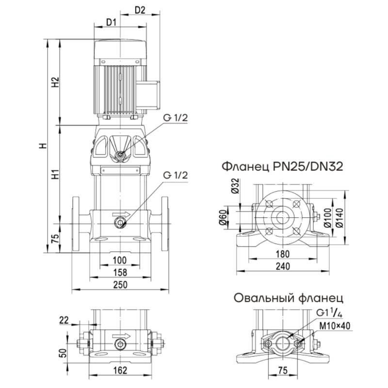 Насос вертикальный многоступенчатый CNP CDM5-26 (стандартное исполнение)