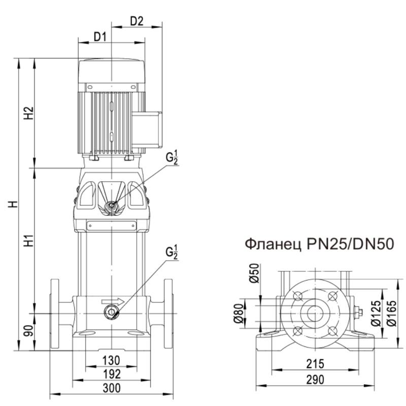 CDM_15_dimensional Насос вертикальный многоступенчатый CNP CDM15-8 (высокотемпературное исполнение)