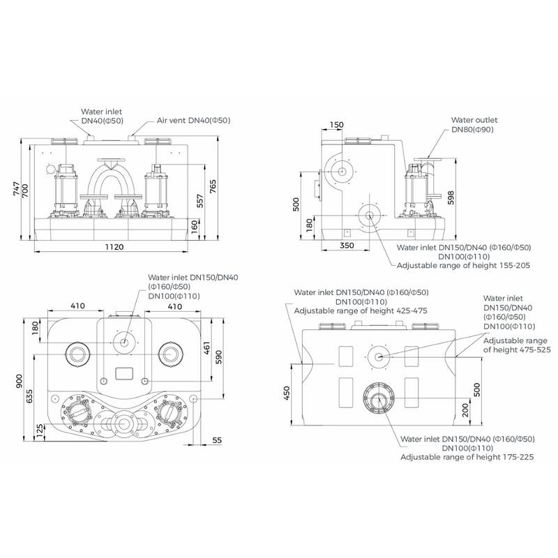 Насосная станция канализационная LEO WT450-35-15-3.7×2-WPA