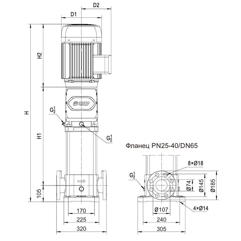 Насос вертикальный многоступенчатый CNP CDM32-2 (высокотемпературное исполнение)
