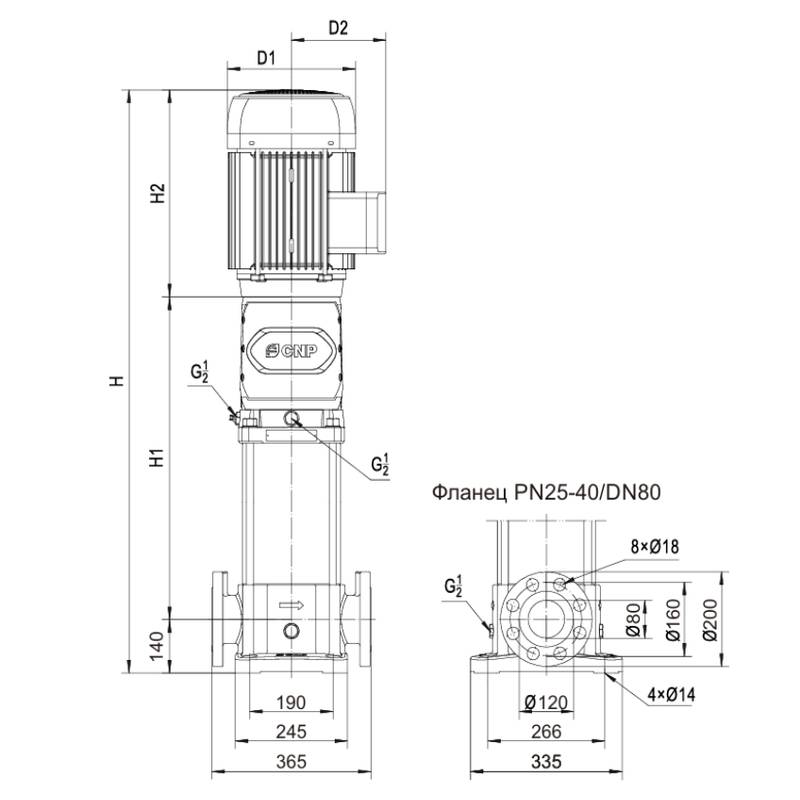 Насос вертикальный многоступенчатый CNP CDM42-5-2 (высокотемпературное исполнение)