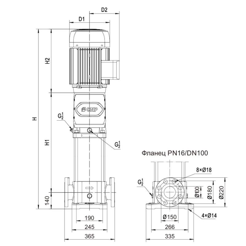 Насос вертикальный многоступенчатый CNP CDM65-5-2 (стандартное исполнение)