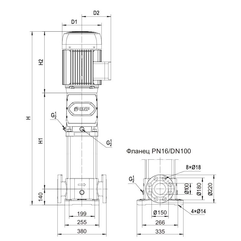 Насос вертикальный многоступенчатый CNP CDM85-5 (стандартное исполнение)