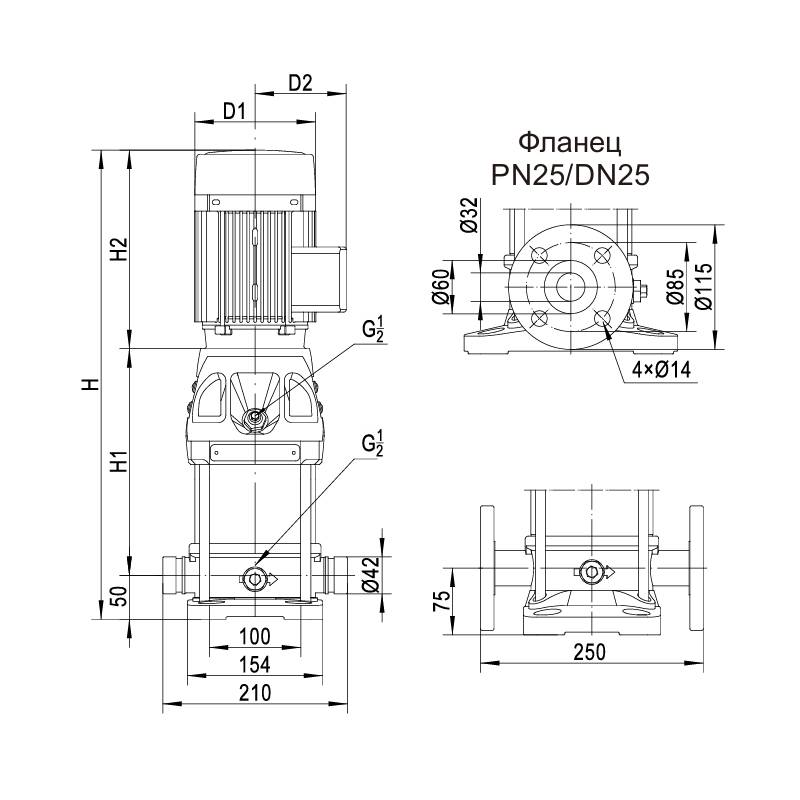 Насос вертикальный многоступенчатый CNP CDMF1-9 (высокотемпературное исполнение)