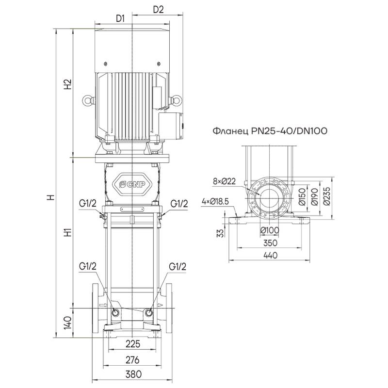 Насос вертикальный многоступенчатый CNP CDM95-1-1 (стандартное исполнение)