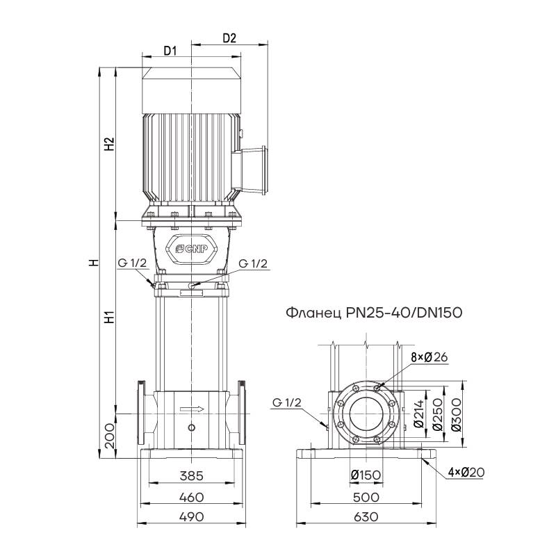 Насос вертикальный многоступенчатый CNP CDM200-1-A (высокотемпературное исполнение)