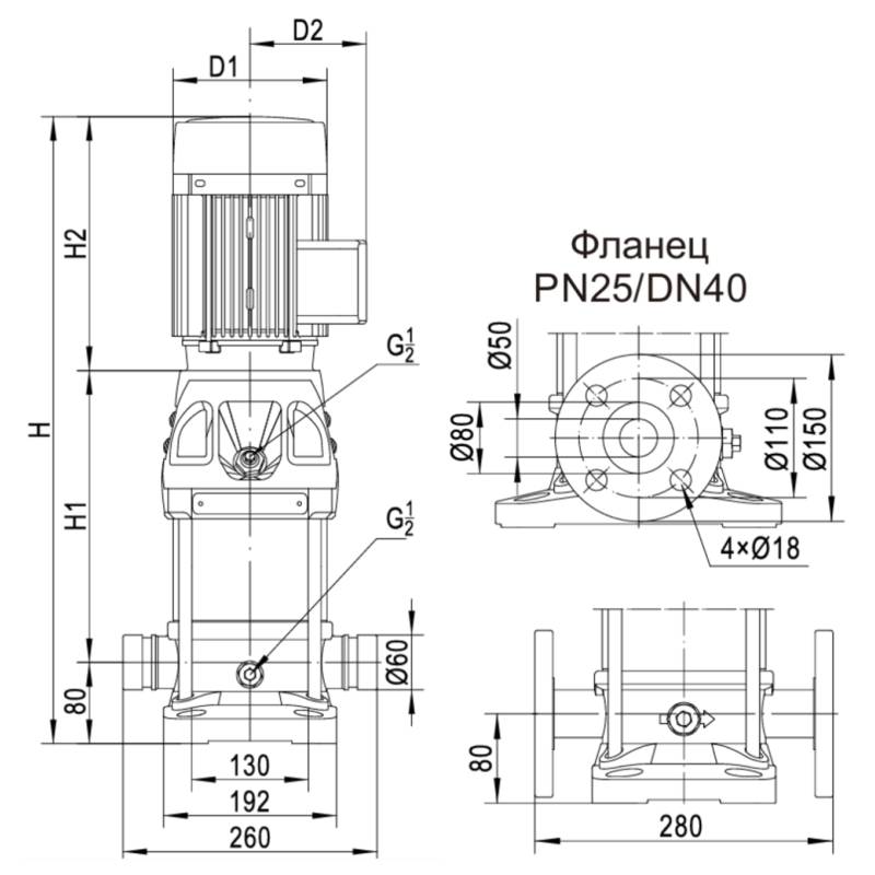 Насос вертикальный многоступенчатый CNP CDMF10-1 (высокотемпературное исполнение)