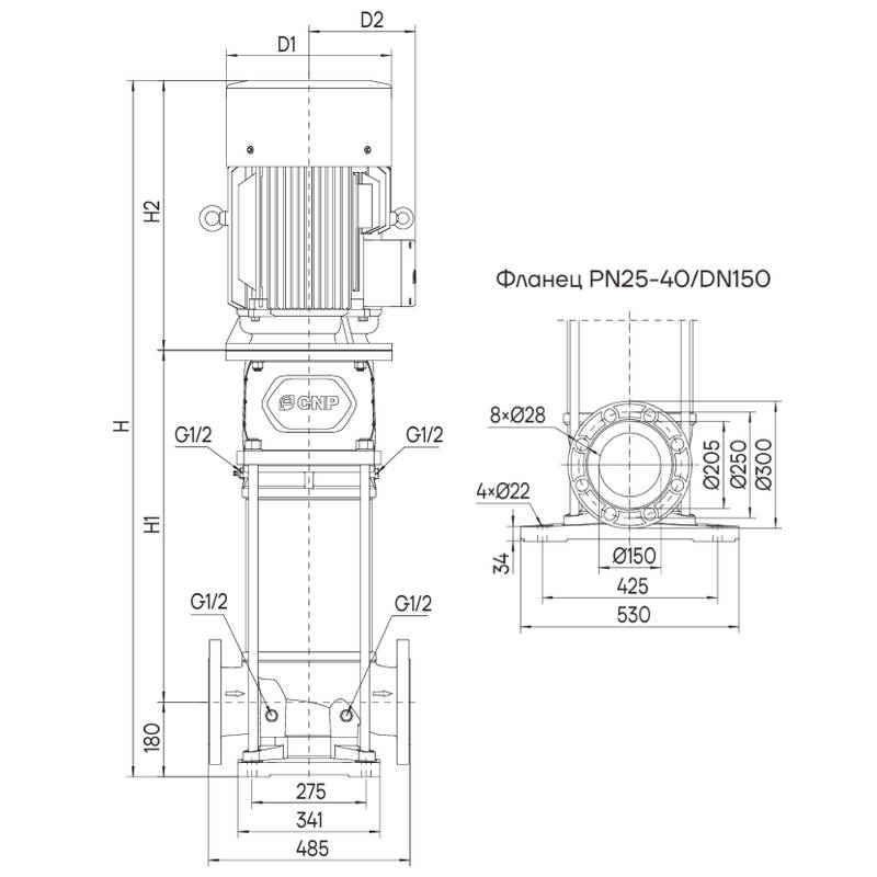 Насос вертикальный многоступенчатый CNP CDMF125-1 (высокотемпературное исполнение)