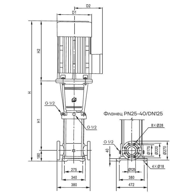 Насос вертикальный многоступенчатый CNP CDMF150-2-2 (высокотемпературное исполнение)