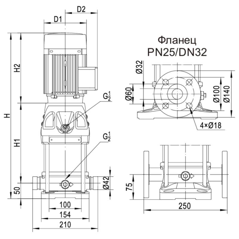 CDMF_5_dimensional Насос вертикальный многоступенчатый CNP CDMF5-13 (220В) (стандартное исполнение)
