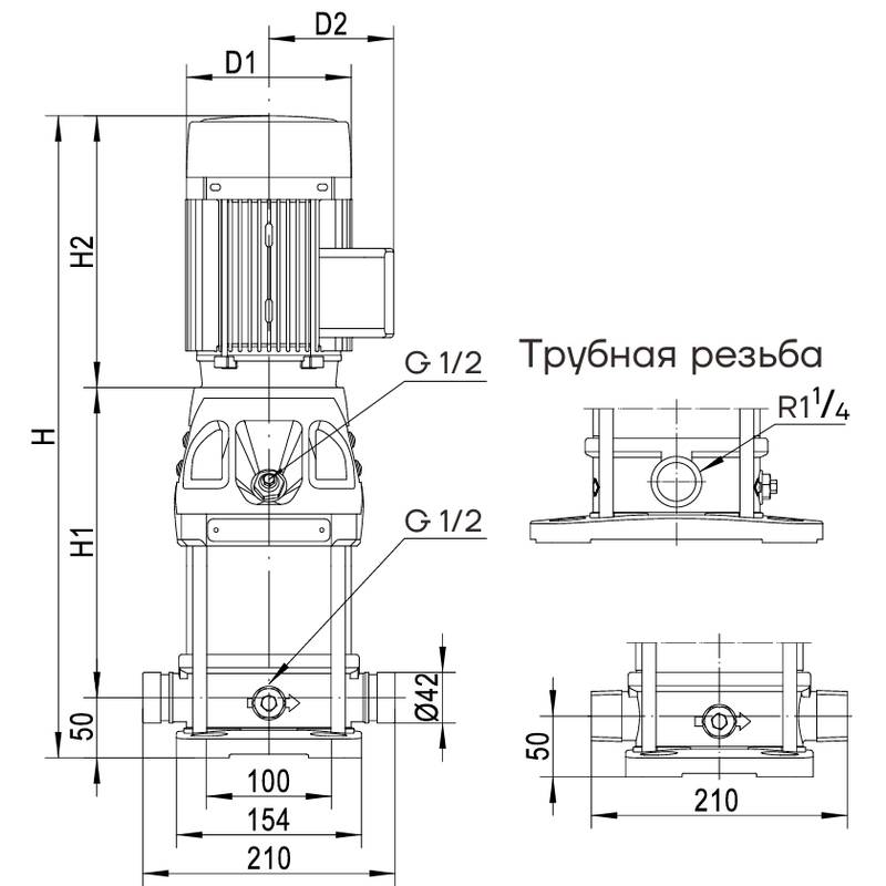 CDMF-L_3_dimensional Насос вертикальный многоступенчатый CNP CDMF3-6 (резьба) (высокотемпературное исполнение)