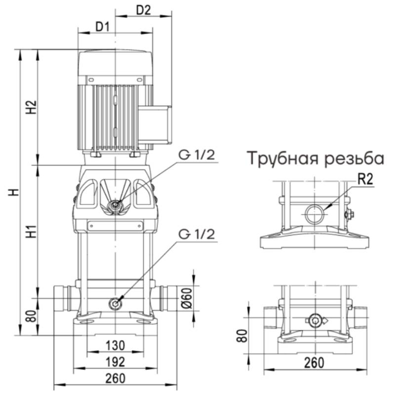 CDMF-L_10_dimensional Насос вертикальный многоступенчатый CNP CDMF10-3 (резьба) (высокотемпературное исполнение)