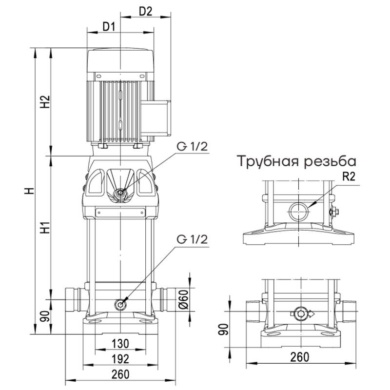 Насос вертикальный многоступенчатый CNP CDMF20-6 (резьба) (стандартное исполнение)