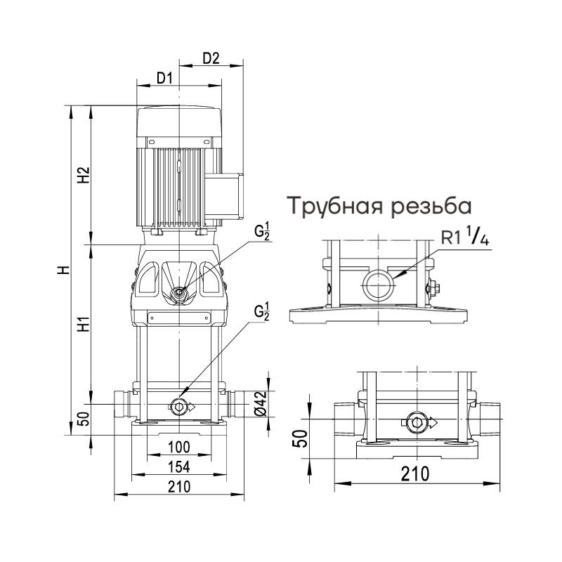 CDMF-L_1_dimensional Насос вертикальный многоступенчатый CNP CDMF1-19 (220В) (резьба, стандартное исполнение)