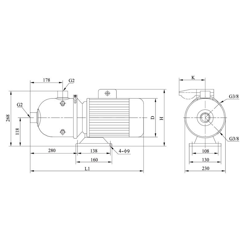 CHL_8_dimensional Насос горизонтальный многоступенчатый CNP CHL8-50 (220В) (стандартное исполнение)