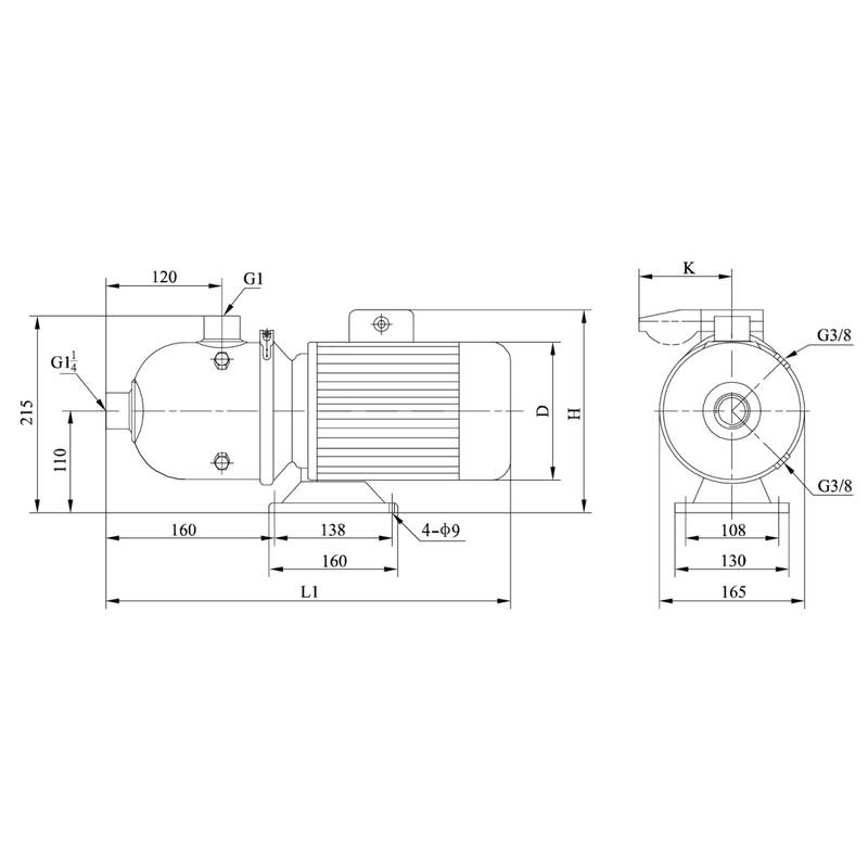 CHL_4_dimensional Насос горизонтальный многоступенчатый CNP CHL4-40 (высокотемпературное исполнение)