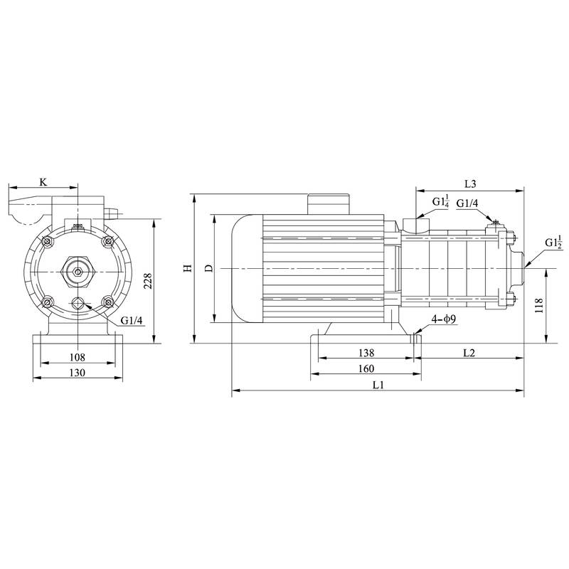 CHLF-T_8_dimensional Насос горизонтальный многоступенчатый CNP CHLF8-30 (стандартное исполнение)