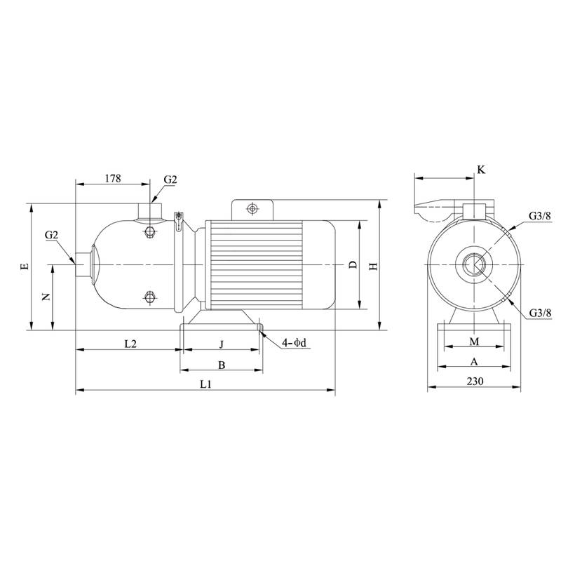 CHLF-T_20_dimensional Насос горизонтальный многоступенчатый CNP CHLFT20-20 (220В) (высокотемпературное исполнение)
