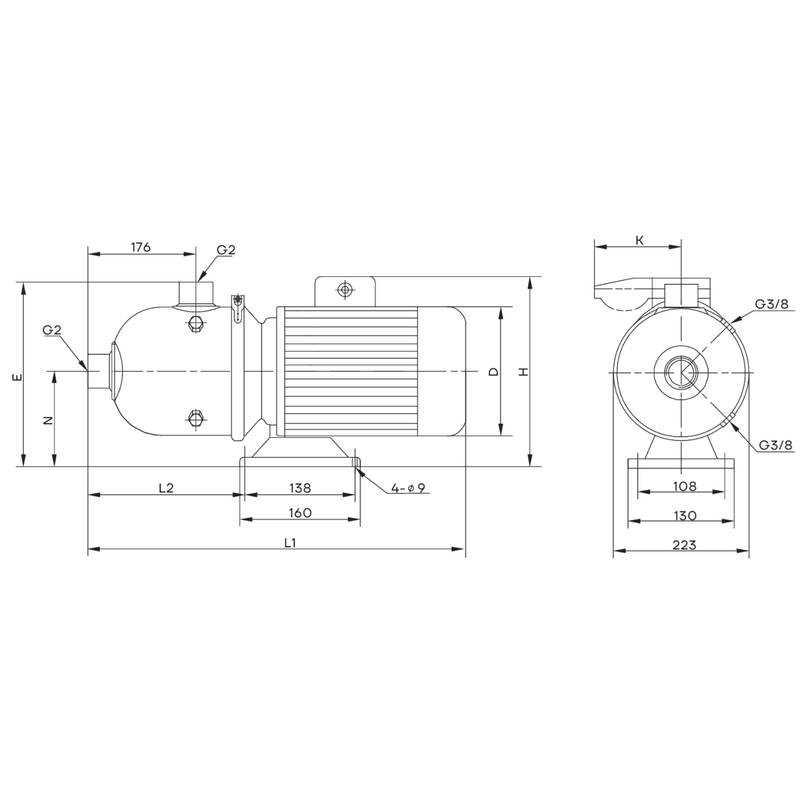 CHL_15_dimensional Насос горизонтальный многоступенчатый CNP CHL15-30 (высокотемпературное исполнение)