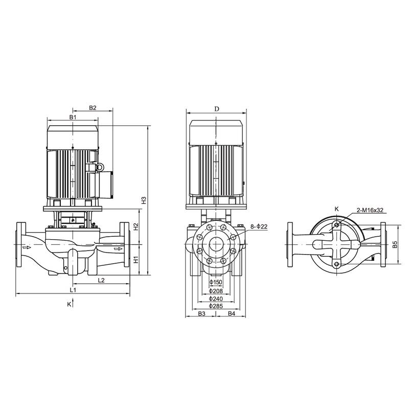 TD150_dimensional Насос вертикальный одноступенчатый циркуляционный CNP TD150-22G/4 (нормальное давление)