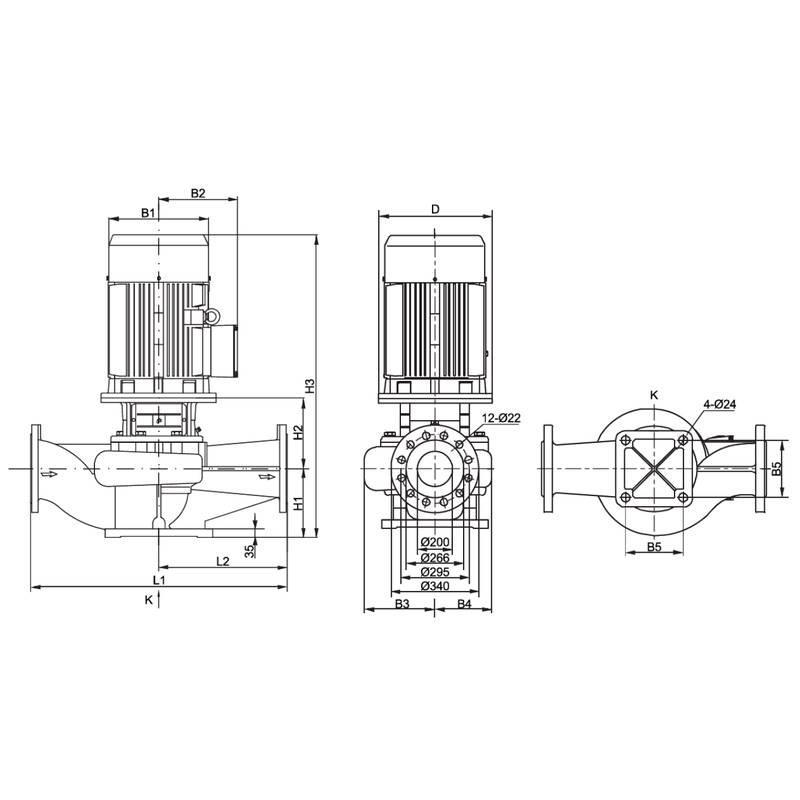 TD200Q_dimensional Насос вертикальный одноступенчатый циркуляционный CNP TD200-15Q/4 (высокое давление)