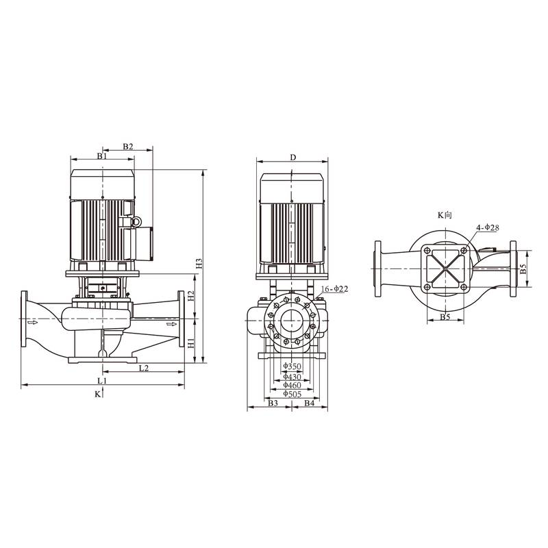 TD-I-350_dimensional Насос вертикальный одноступенчатый циркуляционный CNP TD350-18(I)/4 (нормальное давление)