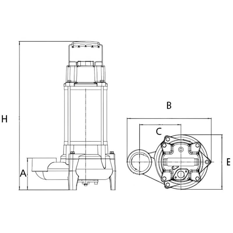 CSWQ_32-50_dimension Насос погружной канализационный Vodotok 50CSWQ5.5-5.5-0.75(2P,380V)-VCV