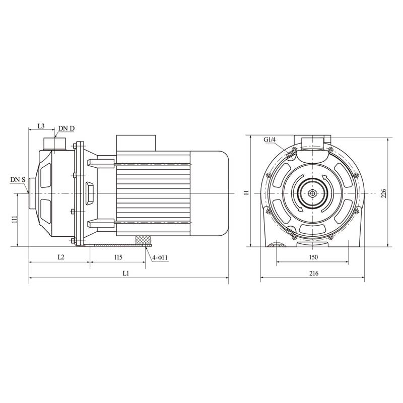 MS-S_dimensional Горизонтальный центробежный насос CNP MS100/1.1 (380В)