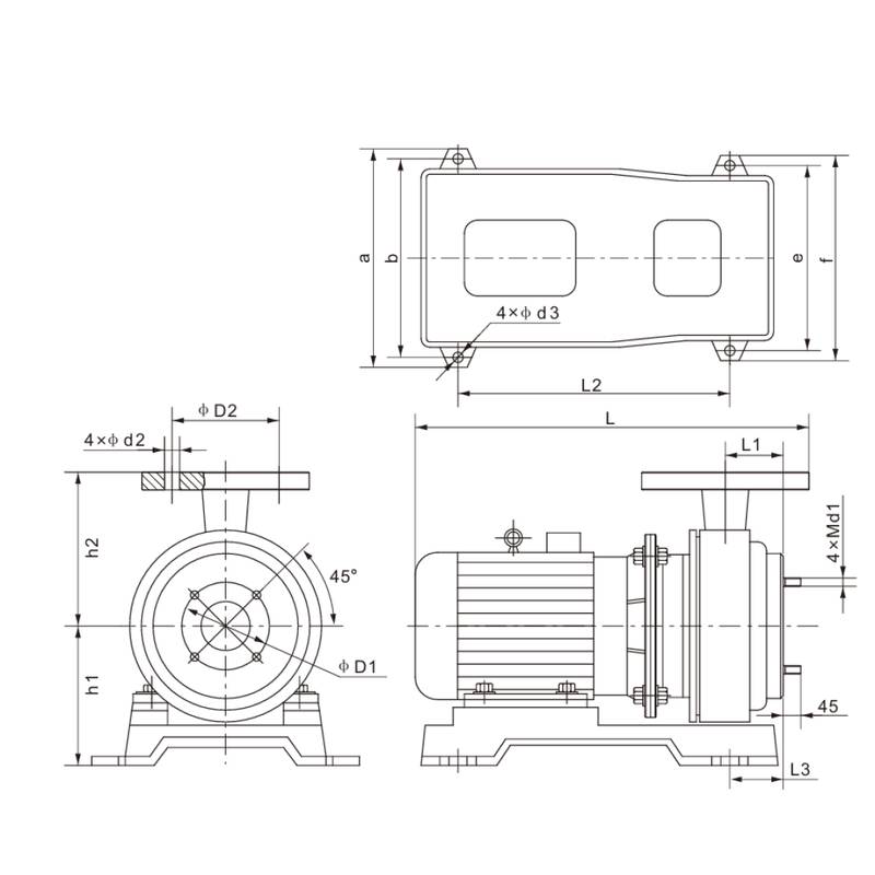 SZ_dimensional Горизонтальный одноступенчатый центробежный насос CNP SZ 25-25-125 (F26)