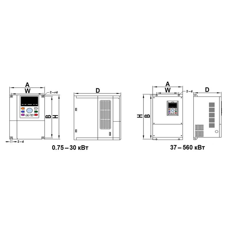 PD_ES_IP20_dimensional Преобразователь частоты Aikon PDES0132D-4T (IP20)