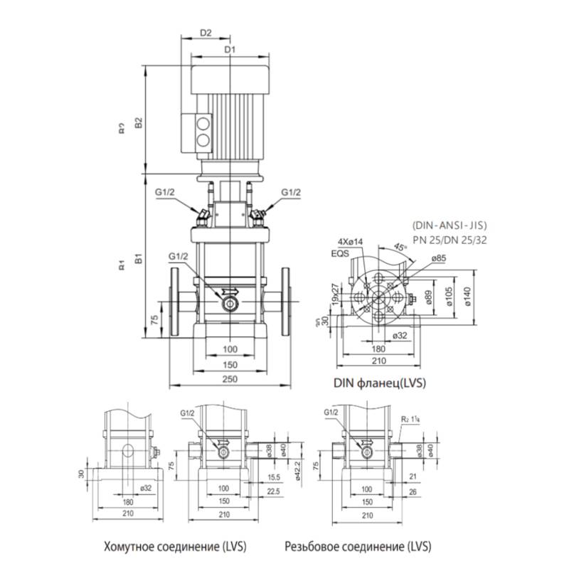 dimensional-drawing-lvs4 Насос повышения давления LEO LVS4-22 (380В)