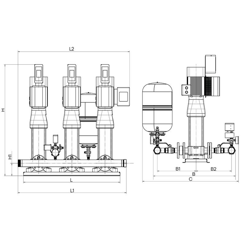 PBS_1_dimensional Насосная установка повышения давления CNP PBS3CDM42-4C16FS