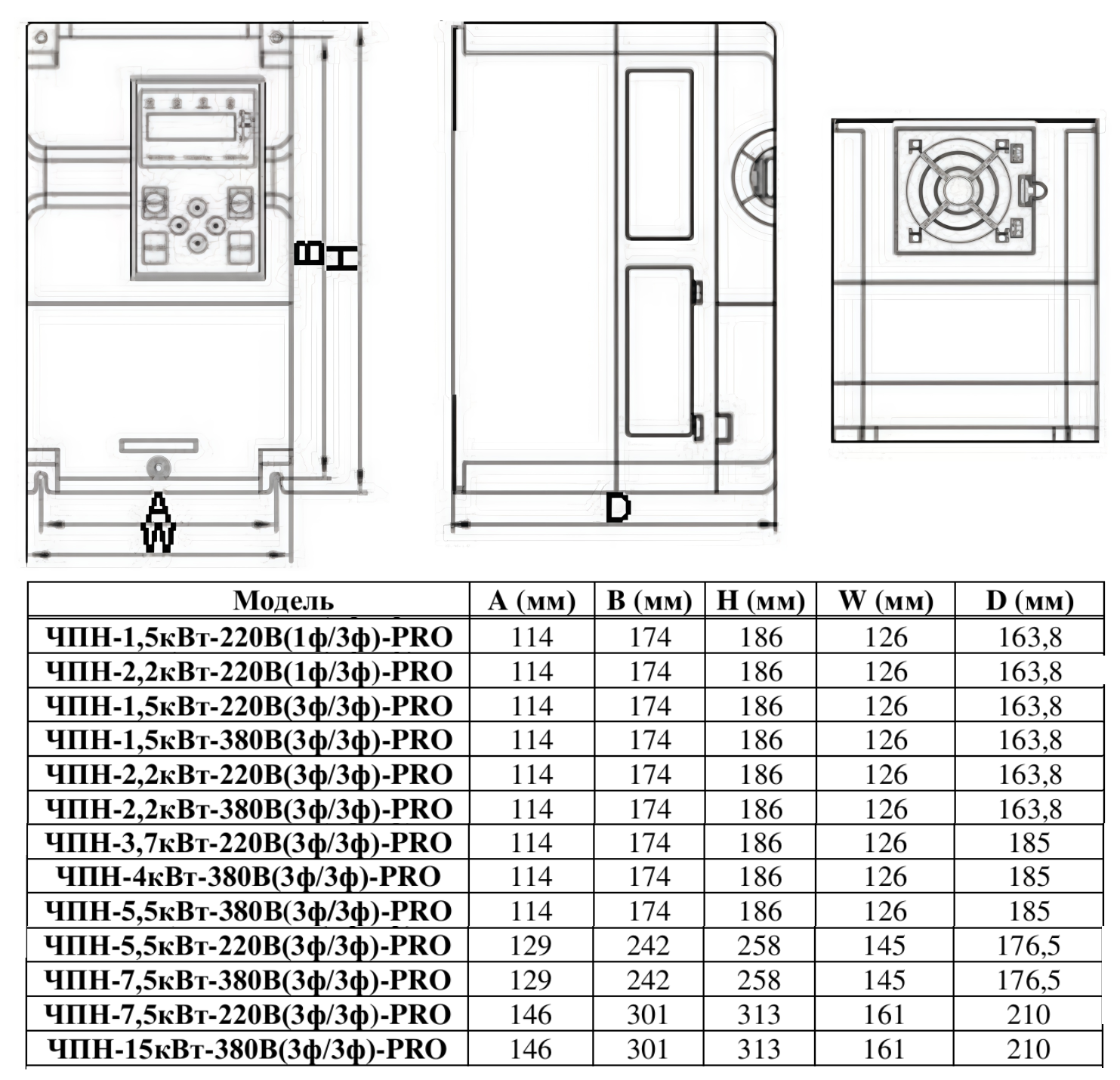 Частотный преобразователь Vodotok ЧПН-7,5кВт-220В(3ф/3ф)-PRO