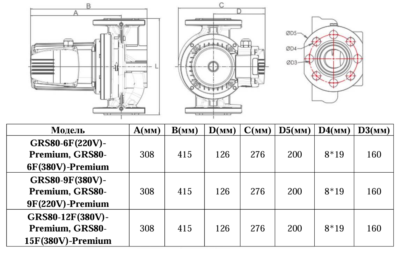 Насос циркуляционный Vodotok GRS80-9F(220В)-Premium