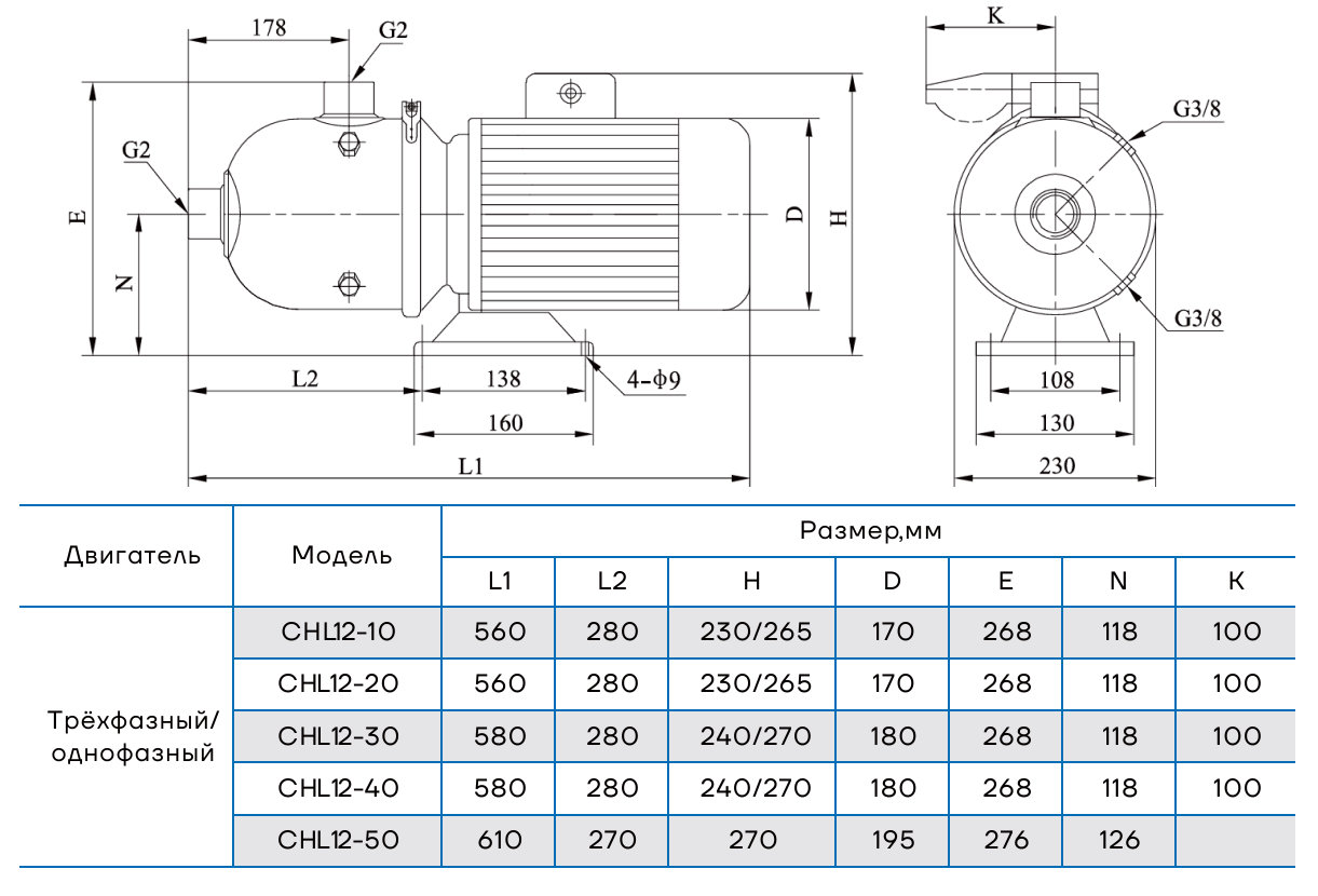 Насос горизонтальный многоступенчатый CNP CHL12-50 (стандартное исполнение)