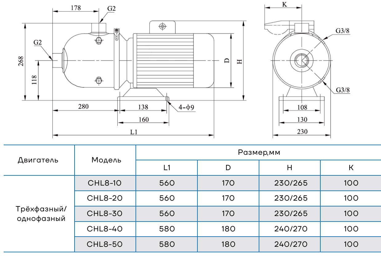 Насос горизонтальный многоступенчатый CNP CHL8-50 (стандартное исполнение)
