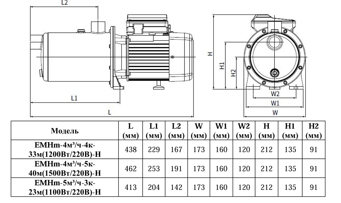 Насос центробежный многоступенчатый Vodotok EMHm-5м³/ч-3к-23м (1100Вт/220В)-Н