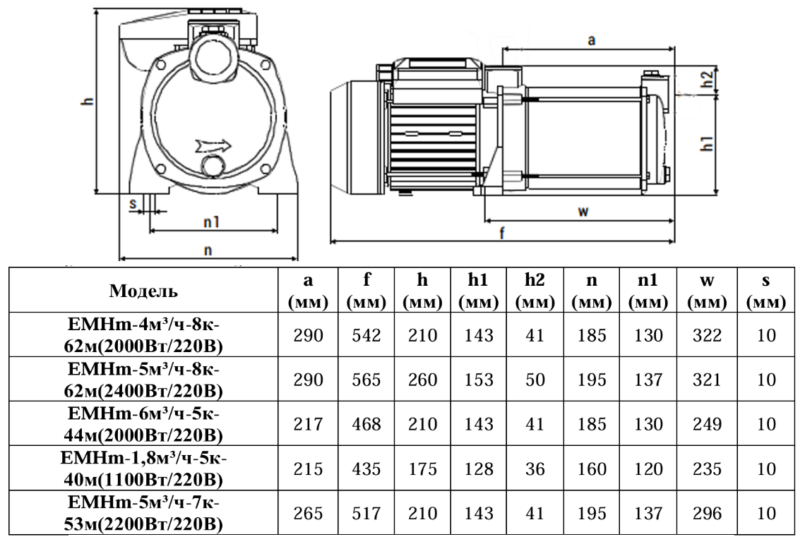 Насос центробежный многоступенчатый Vodotok EMHm-4м³/ч-8к-62м (2000Вт/220В)