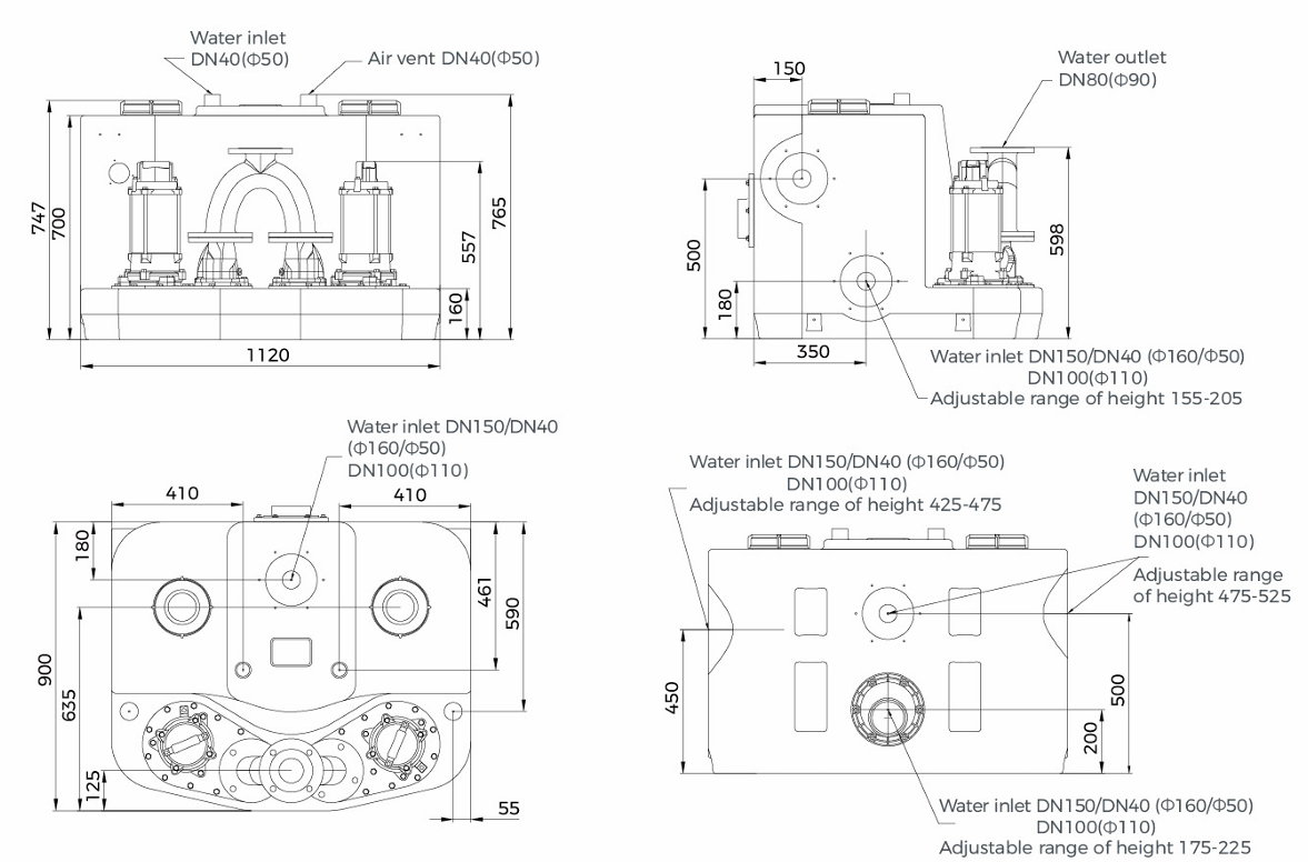 Насосная станция канализационная LEO WT450-35-15-3.7×2-WPA