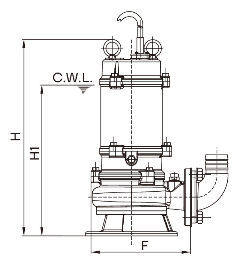 Насос канализационный погружной CNP 50WQX12-10-1.5ES(I) (под колено под гибкий шланг)