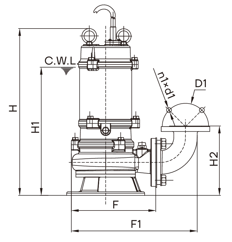 Насос канализационный погружной CNP 65WQX25-9-1.5EF(I) (под колено под фланец)