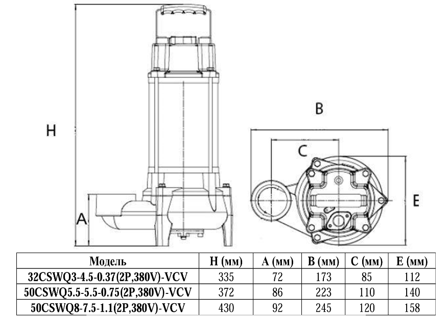 Насос погружной канализационный Vodotok 50CSWQ5.5-5.5-0.75(2P,380V)-VCV