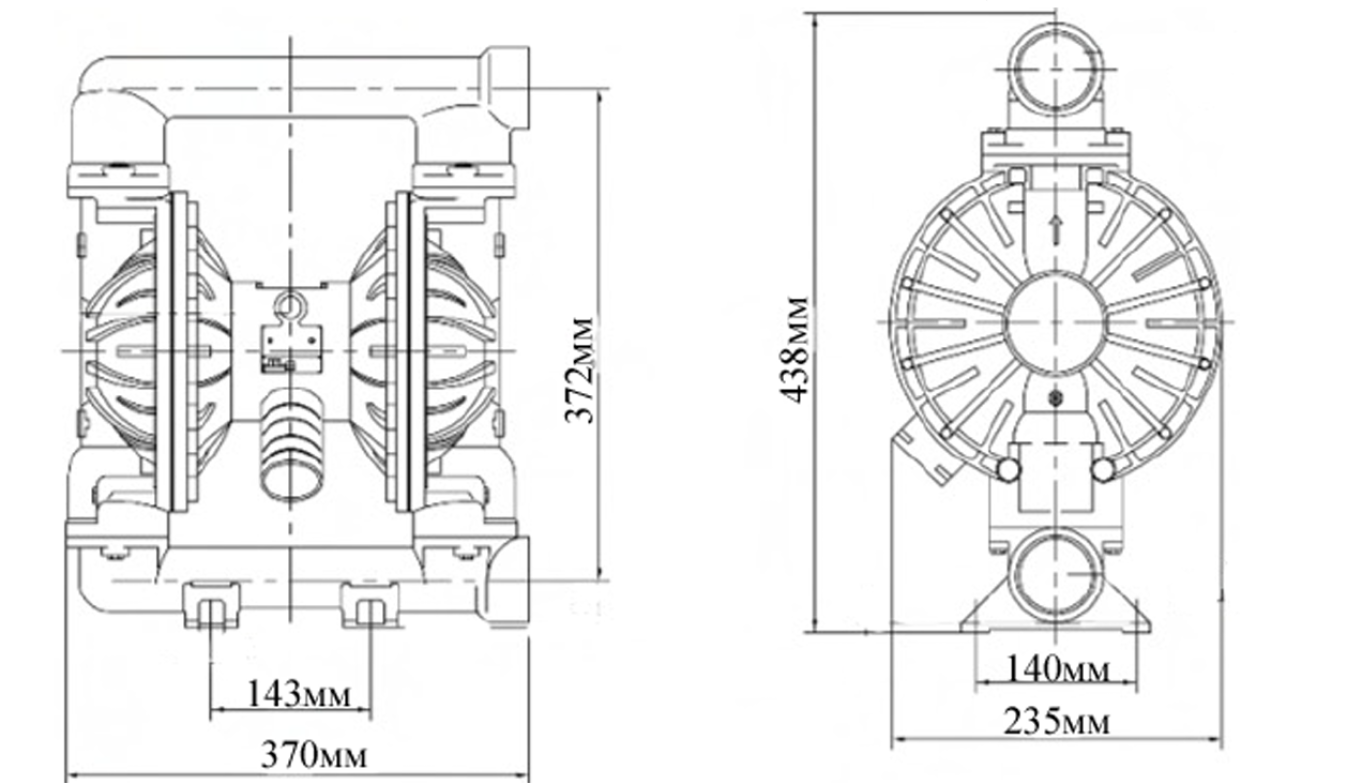 Насос диафрагменный с пневматическим приводом Vodotok GMB2P-25TFF(PP/TEFLON)