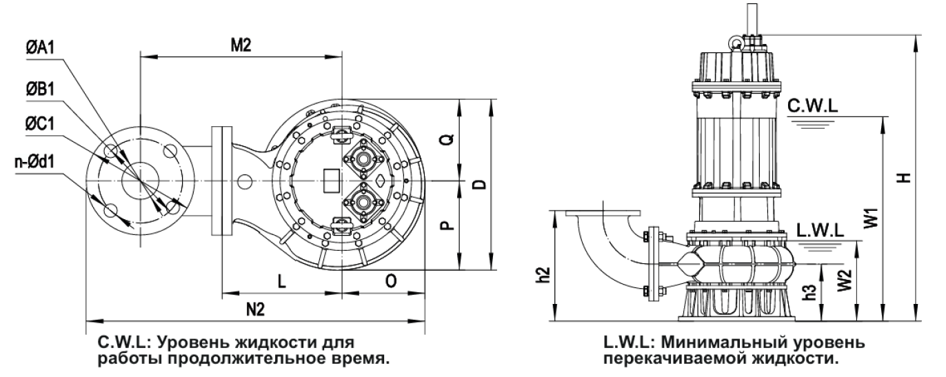 Установка насоса с угловым переходником с присоединительным штуцером 45~55кВт (6Р)